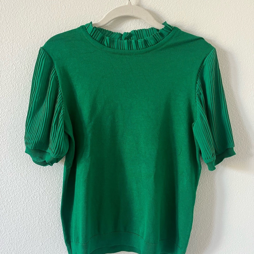 Vibrant Green Pleated Sleeve Blouse